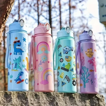 750ml Dinosaur Water Bottle For Kids Water Sippy Cup With Silicone Straw Leakproof Plastic Water Bottles Summer Kids Water Cup
