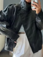 HH Autumn Faux Leather Jacket For Women Casual Solid Long Sleeve Zipper Pu Leather Coats New Fashion Female Streetwear - Image 6